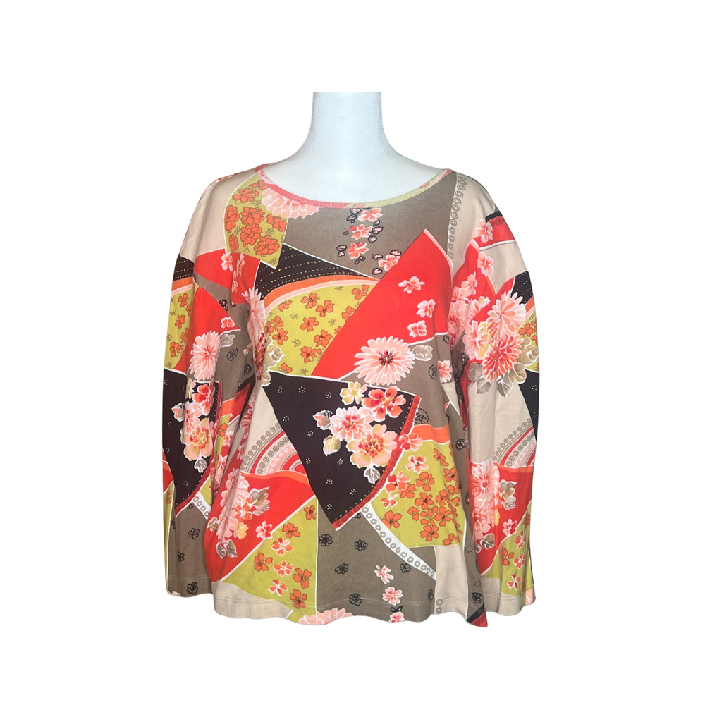 Vtg Y2K Chico's Multi-color Top Patchwork Beaded Asian Floral Boho Artsy Retro